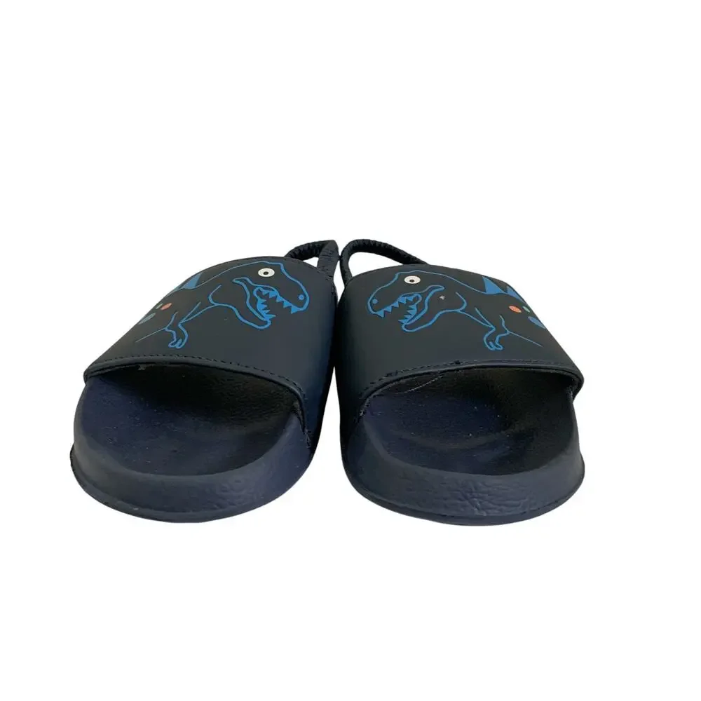 Kidpik‎ Boys Navy Blue Dinosaur Graphic Slide Sandals Elastic Back Strap 9/10